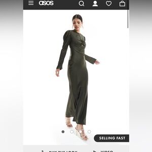 ASOS DESIGN ruched bust detail satin maxi dress in green